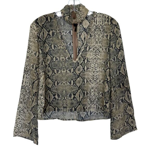 Olivaceous Tops - Olivaceous Snakeskin Long Sleeve Blouse Collared Deep V-Neck Shirt Size Small